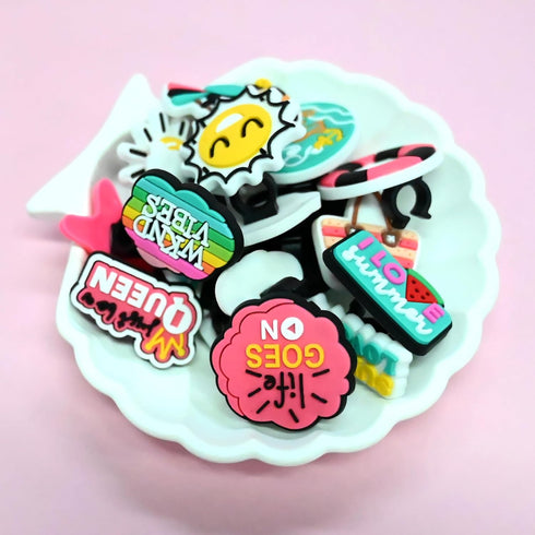 50PCS Summer Different Pencil Topper Decoations Cute PVC Pencil Toppes Lovely Black Clip Pencil Decoration Accessories for Pupil/Junior Students G...