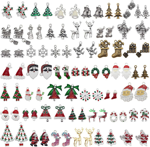 JJGrace 60 Pieces Christmas Charms Assorted Silver Plated Christmas Enamel Pendants Accessory for Xmas Party Necklace Bracelet Earring DIY Supplie...