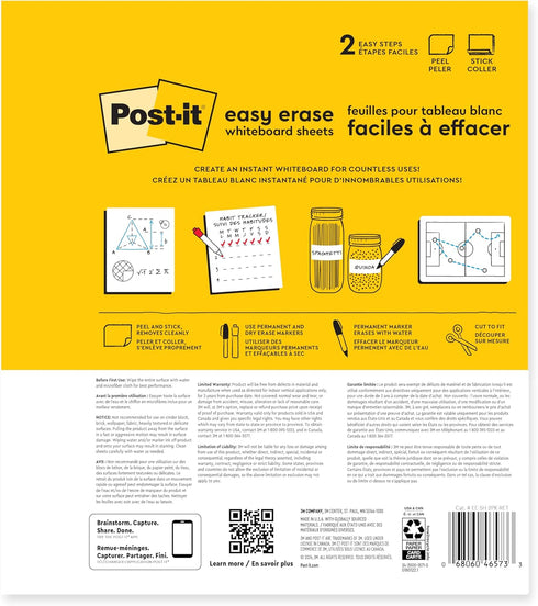 Post-it Easy Erase Permanent Marker Whiteboard Surface, 9.1 in x 9.1 in...