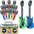 12 Pcs Inflatable Microphones 1 Pc Inflatable Boombox 2 Pcs Blow up Guitar for 80s 90s Party Decorations, 80s 90s Party Favors Decor Supplies Musi...