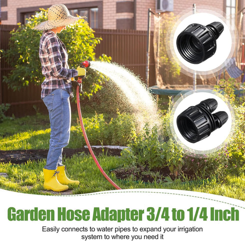 20 PCS 3/4 to 1/4 Inch Drip Irrigation Tubing Connectors Drip Irrigation Hose Connectors Garden Hose Adapter with Washers 3/4 US Standard Thread D...