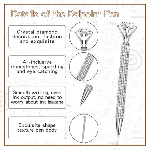 10 Pcs Big Diamond Pens with Crystal Bling Rhinestone Metal Glitter Ballpoint Pens Black Ink Retractable Cute Fancy Wedding bridal shower Gift Off...