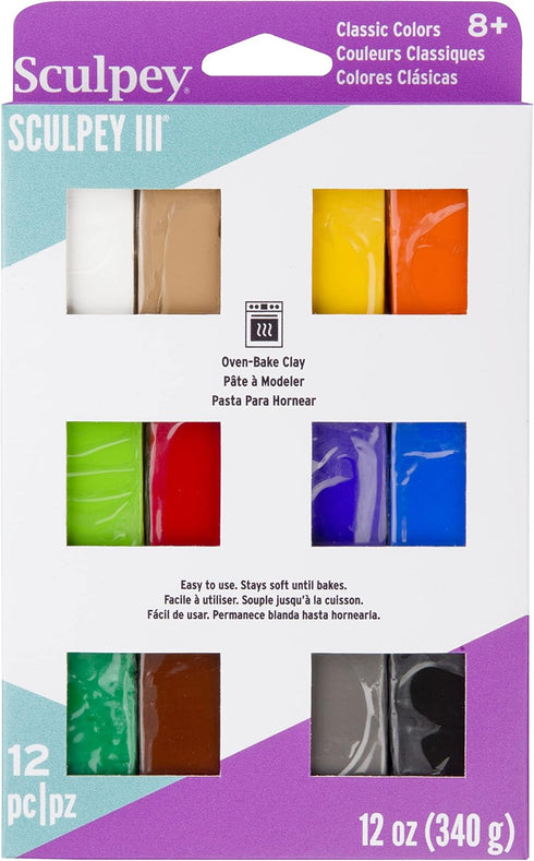 Sculpey III 12 Classic Colors of Polymer Oven-Bake Clay, Non Toxic 12 oz.,great for modeling, sculpting, holiday, DIY & school projects.Great for ...