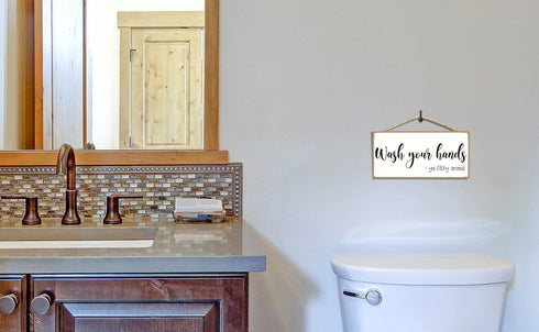 Wash Your Hands ya Filthy Animal Sign - Funny Bathroom Signs - Bathroom Signs Decor Funny - Home Decor Signs - Rustic Wall Decor 5 x 10 Inches...