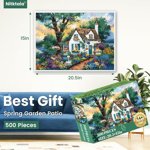 500 Pieces Jigsaw Puzzles for Adults–Spring Garden Patio Puzzle for Adults Children Elderly–Recycled Paper Puzzle 500 Pieces–Glossy, Sturdy Pieces...