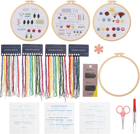 PATIKIL Embroidery Kit for Beginners, 3 Sets Cross Stitch Kits for Beginners Embroidery Kits Hand Stamped Pattern Learn to 30 Stitches with Instru...