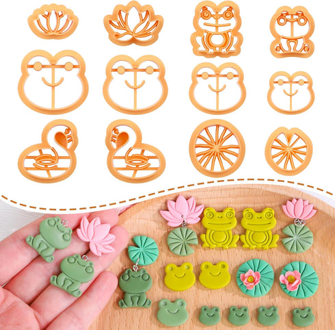 Puocaon Summer Polymer Clay Cutters - 12 Pcs Clay Cutters for Polymer Clay Jewelry, Frog Clay Jewelry Cutters, Lotus Leaves Polymer Clay Cutters f...