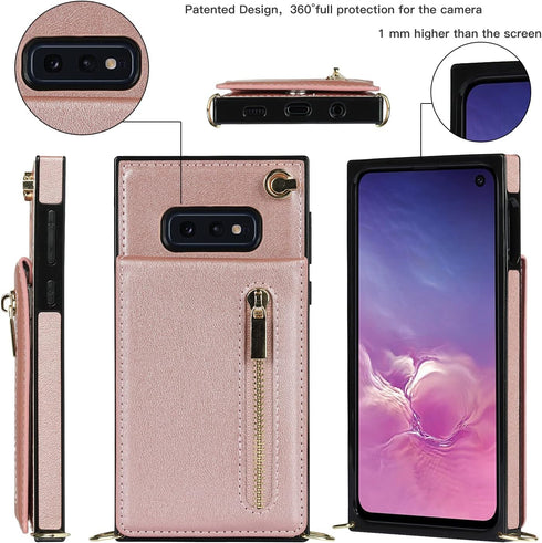Phone Case for Samsung Galaxy S10e Wallet Cover with Crossbody Strap Leather Card Holder Flip Cases Lanyard Kickstand Credit Slots Magnetic Clasp ...