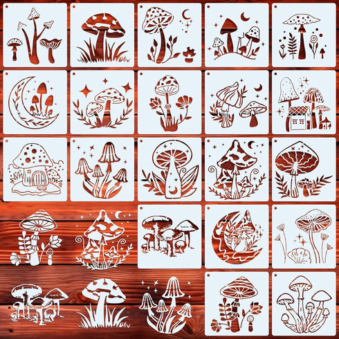 Mushroom Stencils for Painting 6inch Reusable Stencils Craft 20pcs for Fabric Wood Furniture Floors Wall Home Decor...