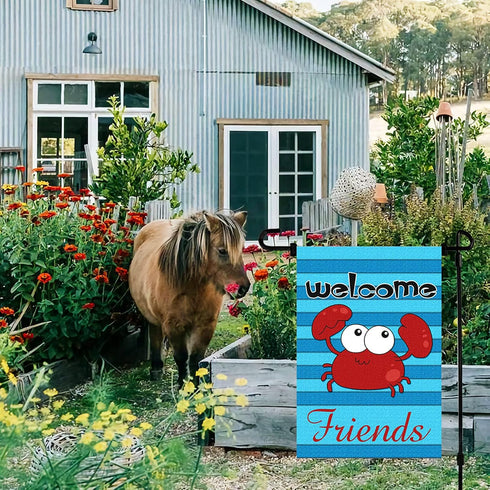 Summer Garden Flag Double-Sided, Marine Series Crab Cute Cartoon, Children's Parties Sign Gardens Lawn Decors (12"X 18")...