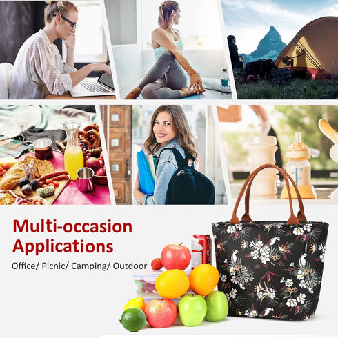 Gloppie Lunch Bag Women Insulated Lunch Box for Women Leakproof Lunch Tote White Flower...