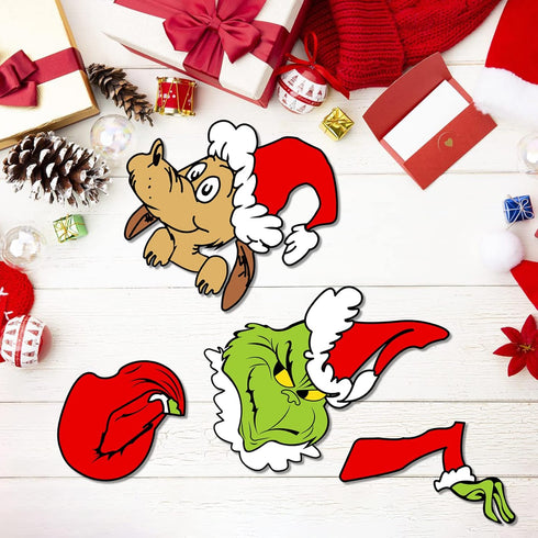 Christmas Decorations Outdoor Fence Peeker - Funny Christmas Fence Yard Signs with Thief Stole Head Arm Bag and Dog for Holiday Xmas Garden Courty...