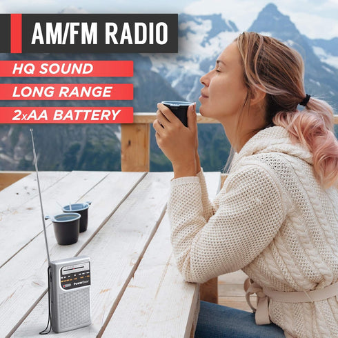 PowerBear Portable Radio | AM/FM, 2AA Battery Operated with Long Range Reception for Indoor, Outdoor & Emergency Use | Radio with Speaker & Headph...