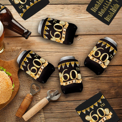 60th Birthday Can Cooler Sleeves Pack of 12-1962 Sign -60th Anniversary Decorations - Dirty 60th Birthday Party Supplies - Black and Gold Sixtieth...