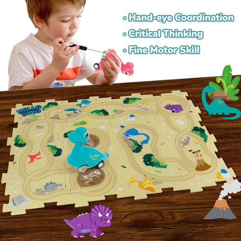 Puzzle Racer Kids Car Track Set with 2 Dino Cars, Kids Toys Boys 3-5, Toys for 2 3 4 5 6 Year Old Boys, Toys for Ages 2-4 Boys, Car Tracks for Tod...