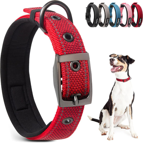 PetiFine Neoprene Padded Dog Collar, Heavy Duty Comfort Dog Collar with Durable Metal Buckle, Reflective Adjustable Belt Buckle Dog Collars for Sm...