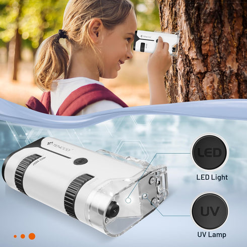 100x-250x Mini Pocket Microscope for Kids Adults, Protable Handheld Microscope with 5 Microscope Slides, Phone Adapter, Miniscope Portable Microsc...
