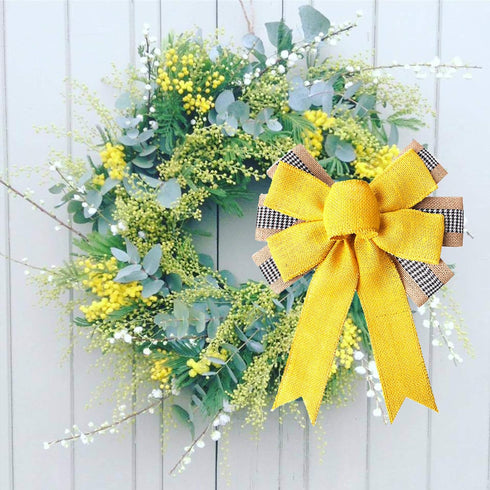 Large Yellow Burlap Spring Wreath Bow Decoration Ribbon Bows Tree Topper Decorative Ornaments for Spring Summer Party Home Decor...