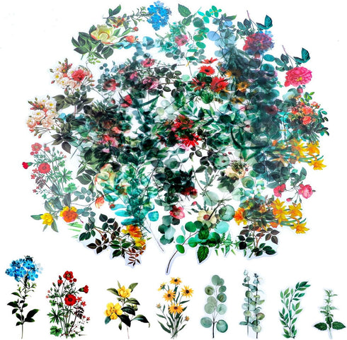 80 Pieces Natural Vintage Flower Stickers for Scrapbooking, Self-Adhesive Scrapbooking Stickers Supplies Journal for Adult Card Making Letters DIY...