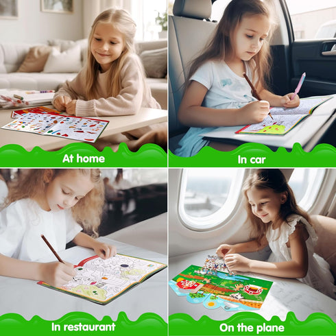 JOYIN 3 Pcs Reusable Sticker Book-Reusable Make a Face Sticker Book, Hidden Picture Sticker Book, Farm Sticker Board. On The Go Travel Toy Activit...