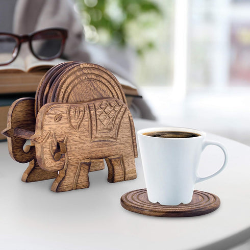 Divit Coasters Wooden for Drinks, Eco-Friendly, Absorbent, Antique Look Handcrafted Coasters (Elephant)...