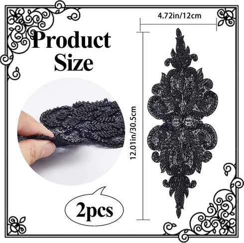 GORGECRAFT 2PCS Bead Embroidery Lace Appliques Flower Pattern Polyester Patches Beaded Tulle Decorative Sewing Ornament Accessories for Wedding Dr...