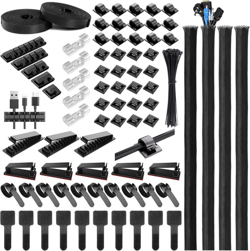 Cable Management Kit, Multiple Wire Management, Cable Ties Adhesive Cable Clips Cord Holder Wire Organizer Sleeve, Multifunction Cable Management ...