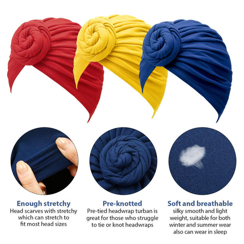 SATINIOR 8 Pieces Women African Turban Flower Knot Headwrap Pre Tied Bonnet Beanie Cap Headwrap Hair Loss Wrap Headband Tie (Fresh Color)...