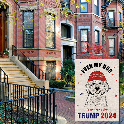 GAGEC Golden Doodle Garden Flag Even My Dog Is Waiting For Trump 2024 Vertical Burlap Double Sided Dog Outdoor Decor Yard Lawn Home Decoration 12....