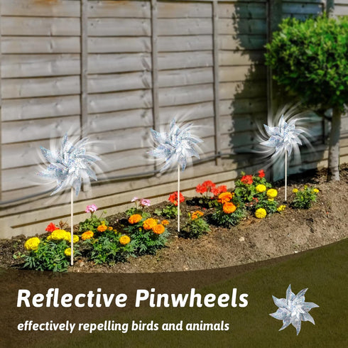 10 Pack Reflective Pinwheels for Yard and Garden, Wind Spinners Outdoor Bird Scare Devices, Sparkly Windmills for Garden Decor Scare Birds Away Ga...