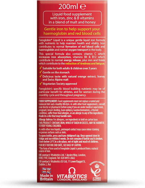 Gentle Iron and Nutrient Liquid - Reduce Tiredness and Fatigue | Maintain Health and Vitality | Natural Iron Source...