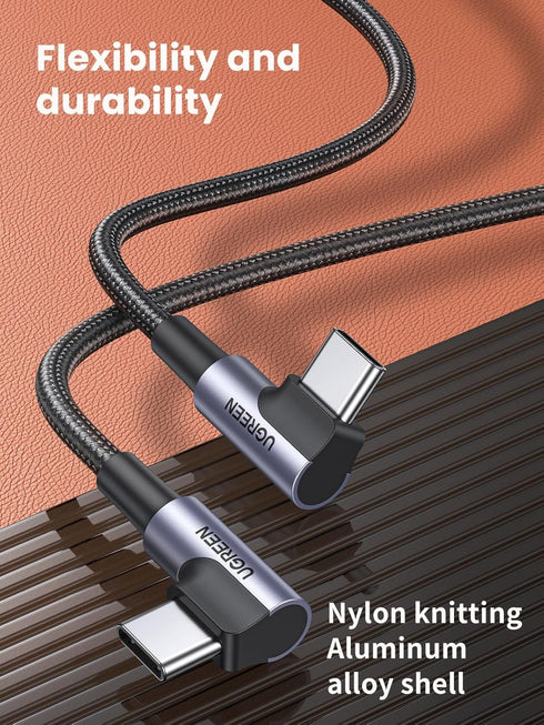UGREEN Right Angle USB C to USB C Cable, 60W USB C Fast Charging Cable 90 Degree Compatible with iPhone 15/15 Plus/15 Pro, MacBook Pro, iPad Pro, ...