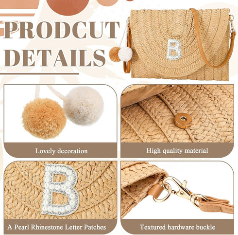 Initial Bags for Women Beach Straw Shoulder Bag Summer Handbag Purse for Birthday Bachelorette Gift...