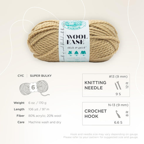 Lion Brand Yarn Wool-Ease Thick & Quick Yarn, Soft and Bulky Yarn for Knitting, Crocheting, and Crafting, 1 Skein, Peanut...