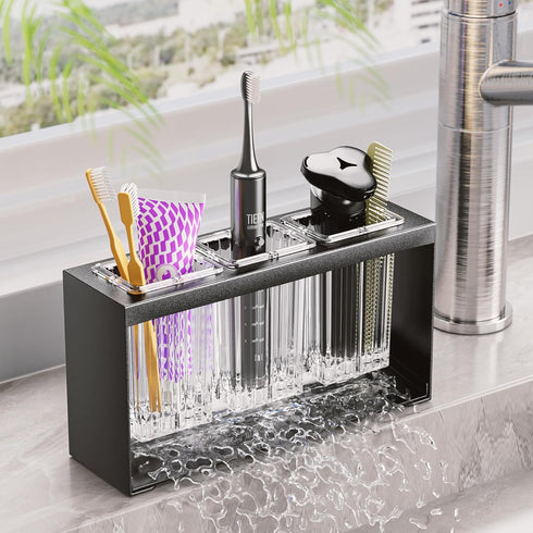 Toothbrush Holders for Bathrooms, Detachable Toothbrush Organizer with 3 Slots, Toothbrush and Toothpaste Holder Set for Countertop Accessories St...