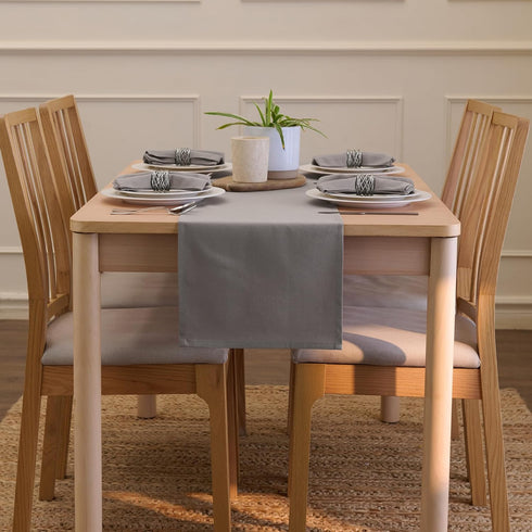 Encasa XO Table Runner 13x104 in Long | Cotton Canvas Fabric | Grey Solid Color | Machine Washable & Durable...