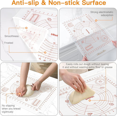 2024 Upgrade Silicone Baking Pastry Mat with Cutter,4mm High Edge&Non-slip&Non-stick Dough Rolling Kneading Mat,Fondant/Crust Mat,Kitchen Counter ...