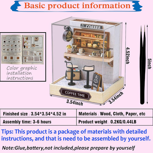 Dollhouse Miniature DIY Kit with Decoration Furniture and LED Lights, Handmade 3D Miniature Dollhouse with Tools and Cover, DIY Wooden Dollhouse w...