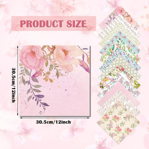 12 * 12 Inches Cardstock Paper Pad, Garden Pink Floral Design Cardmaking Themed 24 Sheets Scrapbook Decorative Paper for Junk Journal, Decoupage a...