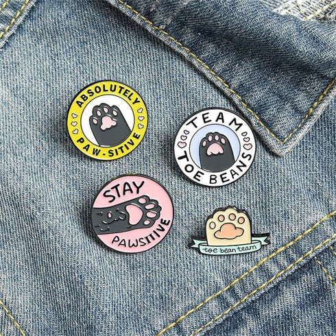 Cat Paw Brooch Set Cute Cat Enamel Pins Cat Paw Letter Lapel Pins Cartoon Cute Cat Themed Brooch Pins Badges Funny Cat Jewelry Gifts Jackets Backp...
