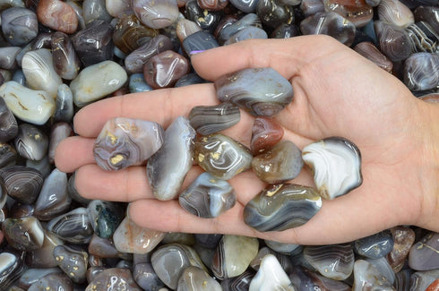 Fantasia Materials: 1/2 lb Tumbled Grey Botswana Agate Stones from Africa - 1" to 1.25" avg. (Size #7)...