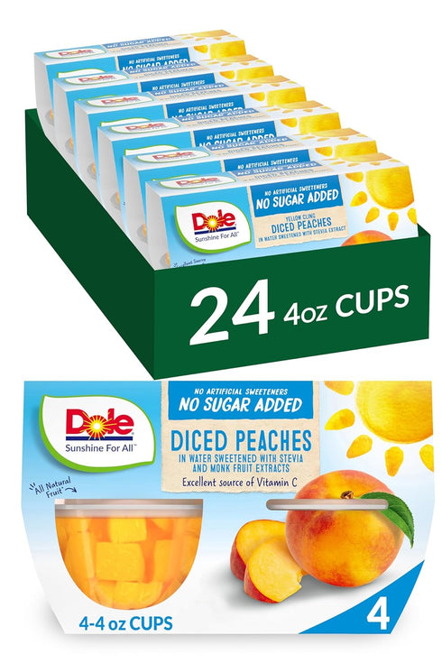 Dole Fruit Bowls No Sugar Added Snacks, Diced Peaches 4oz 24 Cups, Gluten & Dairy Free, Bulk Lunch Snacks for Kids & Adults...