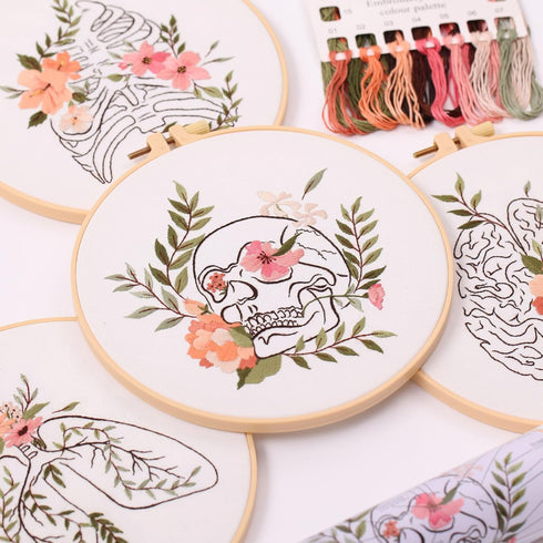 4p Embroidery starter kit with Abstract art patterns and instructions, DIY adult beginner cross stitch kits, including 2 plastic embroidery hoop, ...