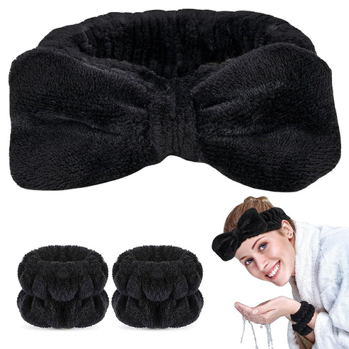 3PCS Makeup Headband and WristBand Set, Skincare Spa Headband for Washing Face,Towels Wrist band for Women Girls Prevent Liquid Spilling from Arms...