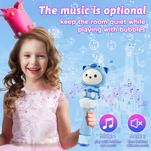 Rechargeable Bubble Wand for Kids with Solution?Musical&Light Up Piglet Cartoon Bubble Machine Blower Maker Toddlers Boys Girls Toys Gifts for Out...