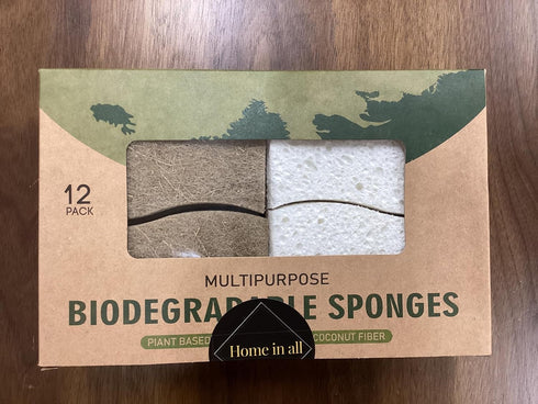 Biodegradable Kitchen Scrubber Sponge - Pack of 12 Eco Friendly Sponges, White & Brown...
