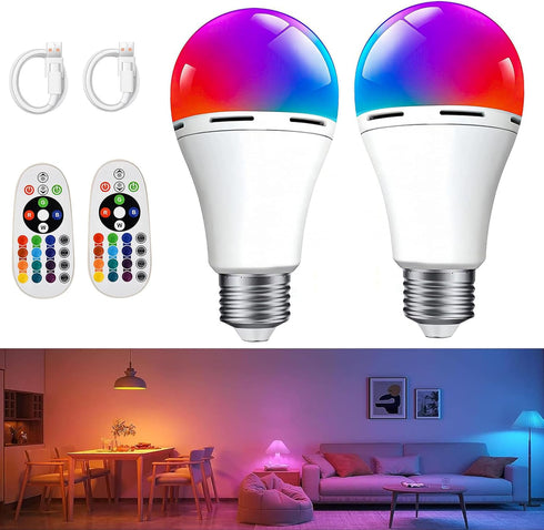 Rechargeable Battery Operated Light Bulb,E26 Dimmable Color Light Bulb with Remote Control,40W Equivalent,2500mAh,LED Puck Emergency Lamp,for Non-...