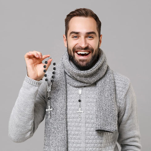 4 Pieces Auto Rosary for Rearview Mirror Pearl Glass Beads Catholic Bracelet Rosary Beads Catholic for Woman Men Car Rosary with Cross Crucifix Ro...