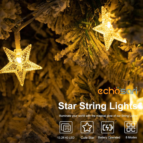 echosari Star String Lights Battery Operated, Auto Timer LED Star Fairy String Lights 158IN with 8 Modes for Kid Room Bedroom Party Garden Wedding...
