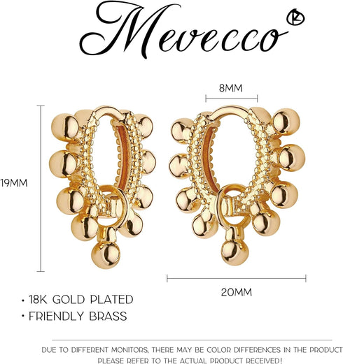 Mevecco Gold Dainty Huggie Hoop Earring,18K Gold Plated Cute Tiny Drop Ball Hoop Earrings for Women (ball)…...